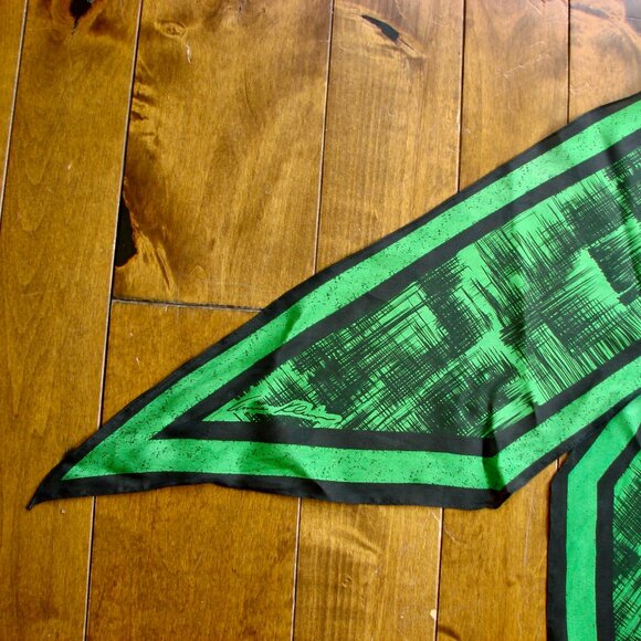 Vintage Anne Klein Oblong Long Scarf Wrap Green Black Abstract - Picture 5 of 11